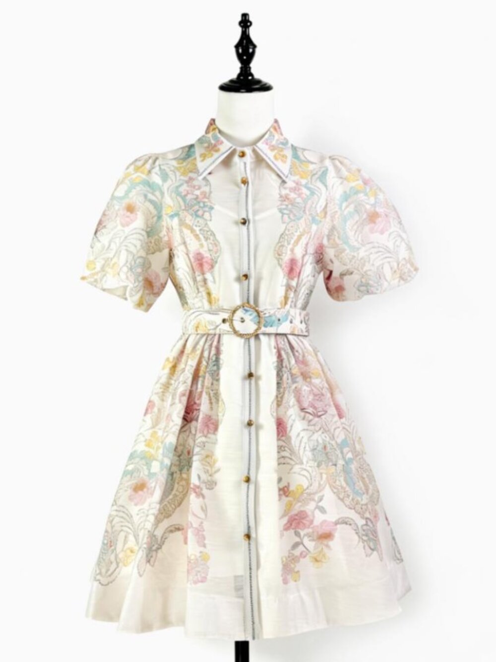 Zimmermann Cream Floral Print Puff Sleeve Mini Dress